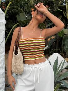 ORANGE STUDIO Multi-Color Summer Vacation Stripe Minimalist Patchwork Fitted Ladies Tank Top, Suitable For Summer - Multicolor - View 4