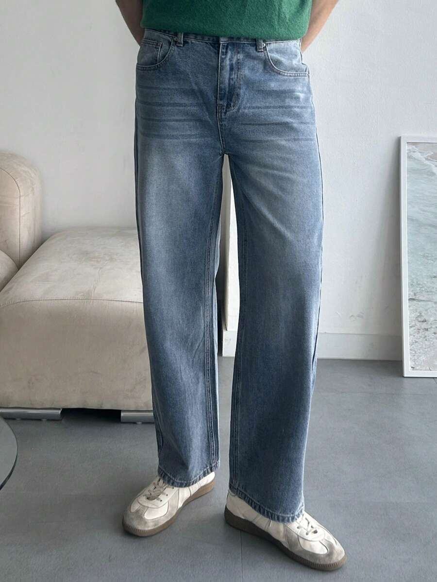 DAZY Men's Casual Straight Leg Distressed Pocket Denim Jeans, Spring - Blue - View 1