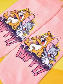 TOM & JERRY X SHEIN 1 双卡通老鼠字母图案时尚短袜