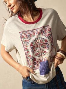 Bohemela BOHO Relaxed Fit Women's T-Shirt With Paisley Print And Solid Color, Vintage American Resort Style - Apricot - View 6