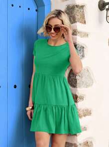 Vivid Eden Vestido de punto con cuello redondo, mangas cortas y volantes en el bajo, vestido de verano para mujer, vestido de día para mujer, vestido para el Día de la Madre - verde menta - Ver 7