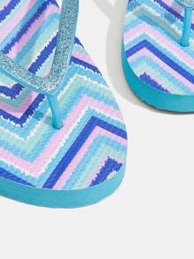 Grefit Heart Print Flat Beach Flip Flops, Suitable For Home Wear And Outdoor Beach Thong Sandals, Slip-On Style, Lightweight & Comfortable, Non-Slip Suitable For Outdoor Walking, Street Fashion, Versatile Flat Slippers Indoor & Outdoor Wear Flip Flops Vacation Season Tropical Escape Patterns - Blue - View 5