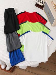 6pcs Young BoyMulti-Color Patchwork Sports Set, Suitable For School, Outdoor Running, Sports Wear - Multicolor - View 2