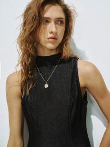 Lumivelle Women's Ruffled Collar Sleeveless Denim Mini Dress - Black - View 6