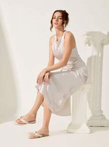 CUCCOO CHICEST Women's Solid Color Round Toe Flat Sandals, Elegant Casual Simple Comfortable Beige Faux Leather Ladies Flip Flops, Beach Shoes, Suitable For Vacation, Beach, Hawaii Island Style