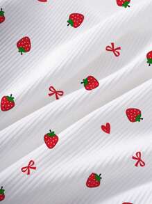 SHEIN EZwear Casual Minimalist Vacation Style Butterfly & Strawberry Print Round Neck Pleated Waist Padded Bra-Free Camisole