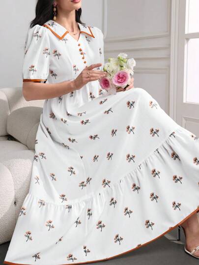 Modelyn 春夏时尚女士拼色喇叭蛋糕连衣裙