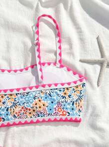 SHEIN Tween Girl Ditsy Floral Bandeau 比基尼套装，适合海滩、度假、复古、海洋、优雅、可爱 - 彩色 - 查看 5