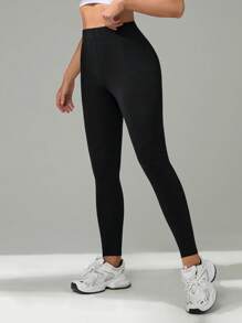 SHEIN Tall Women's Solid Color High Waist Casual Skinny Pants - Black - View 6