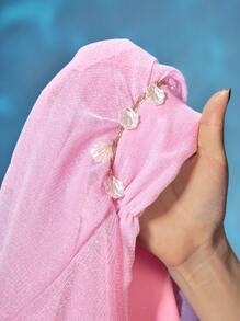 ROMWE Fairycore 女式复古美人鱼性感水母飘逸带贝壳吊坠不对称下摆半身裙 - 粉色 - 查看 7