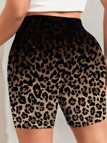 SHEIN LUNE 夏季大码女式渐变豹纹口袋短裤