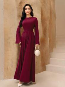 Graceveil Vestido elegante para mujer con cuello redondo, manga larga, cintura con cordón y bajo de cola de sirena - Burdeos - Ver 7