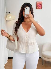 SHEIN Clasi Summer Tencel Short Sleeve Blouse With Embroidery, Gentle French Style INS Top For Women - Pink - View 8
