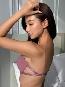 DAZY Front-Closure Underwire Slightly Gathered Underwired Transparent Strap Bralette - Dusty Pink - View 5