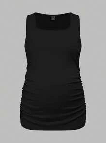 Modmama Set de 3 camisetas de tirantes de unicolor para maternidad, slimming, casuales y sencillas, perfectas para el verano - Blanco y Negro - Ver 7