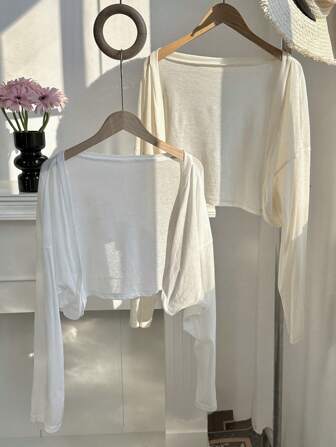 Comfortcana Set de 2 chaquetas de talla grande de color albaricoque y blanco, de estilo casual y minimalista versátil