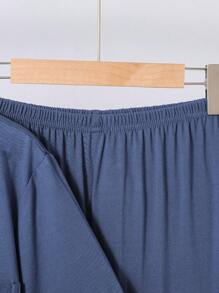 2 件套经典立领短袖衬衫和裤子睡衣套装，适合青少年男孩的简约睡衣