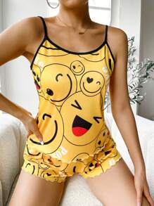 Women's Cartoon Printed Camisole Pajama Set - Yellow - View 5