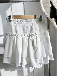 Comfortcana 大码荷叶边下摆波西米亚风格短裤 - 白色 - 查看 4
