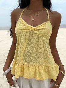 Sunnyshic Women's Solid Color Halter-Neck Tank Top, Fashionable For Summer