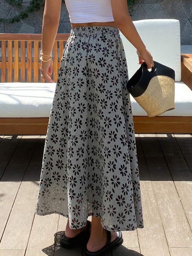 Women's Ditsy Floral Casual Umbrella Mid-Length Skirt, Summer Boho