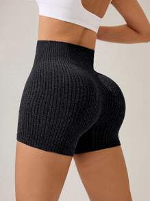 Easithlete Pantalones cortos deportivos de yoga de punto sin costuras, de alta elasticidad - Gris Oscuro - Ver 6