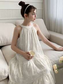 DAZY Tween Girls Crew Neck Halter Sundress, Summer,Back To School Clothes - Beige - View 1
