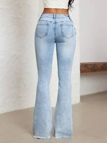 Jeanoix Low Waist Bell-Bottom Jeans With Big Sun Logo Button And Eyelets Big Belt - Light Wash - View 2
