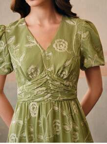 Anewsta 女士长款短袖连衣裙，优雅刺绣工艺大气鸡尾酒裙，春季服装