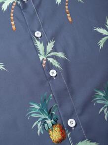 Manfinity Swimmode Men's Palm Tree Print Short Sleeve Shirt And Shorts Beach 2-Piece Set Men's Vacation Clothes Men Swim Trunks, Hawaiian, Men's Beach Shirts, Men's Resort Wear, Men's Vacation Outfit, Men's Bahama Outfit