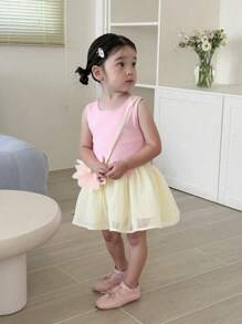 SHEIN Girls' Summer Mermaid Tail Dress With Flower Trim, Princess Style With Mini Bag, New Design - Pink - View 9