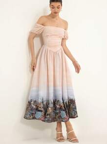 Chiquease 女式印花露肩短袖长裙 - 彩色 - 查看 6