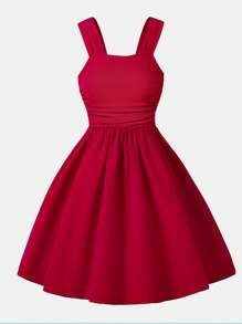SHEIN Sparklyn Vestido sin mangas con cintura ceñida para niñas, estilo elegante - Burdeos - Ver 3