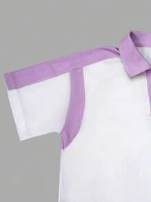 2件套年轻女孩撞色英文字体印花时尚短袖Polo衫和短裤套装 - 黑與白 - 查看 4