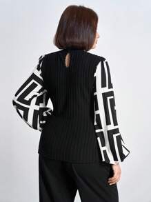 Chikora Plus Size Fitting Splice Women Blouse,Office For Women - Black and White - View 2