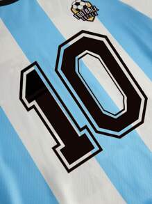 男童两件套服装 - 短袖 T 恤和短裤套装，蓝白相间，运动休闲，足球俱乐部，跑步，健身，宽松版型，简约图案设计，适合运动，四季