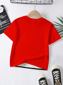 SHEIN Baby Boy Casual Chic Motorsport Graphic Print Round Neck Short Sleeve T-Shirt, Fashionable For Summer - Multicolor - View 3