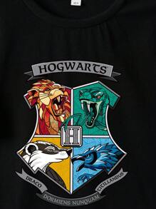 HARRY POTTER X SHEIN Tween Boy Letter & Cartoon Print Casual Round Neck Short Sleeve T-Shirt, Summer