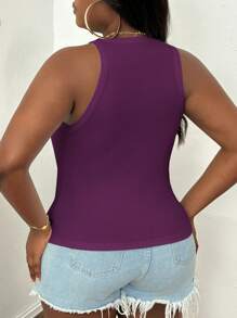 SHEIN PETITE CURVE 大码休闲修身白色圆领无袖背心 - 紫色 - 查看 2