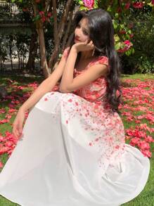 DAZY SHEIN X Hannahelzahed Neues elegantes Farbverlauf-Blumendruck-Sommerkleid für Frauen für Musikfestivals