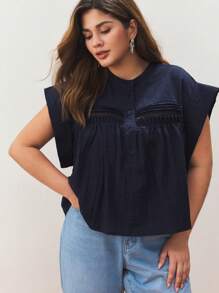 Maija Camicia casual elegante senza maniche in cotellino tinta unita, di taglia comoda, top estivi, outfit estivi da donna, outfit da spiaggia per donna, crop top da donna, abbigliamento casual occidentale da donna, casual business da donna, top da uscire, outfit da vacanza per donna, outfit da ufficio per donna, casual business da donna, outfit da laurea, estate europea, outfit Hawaii per donna