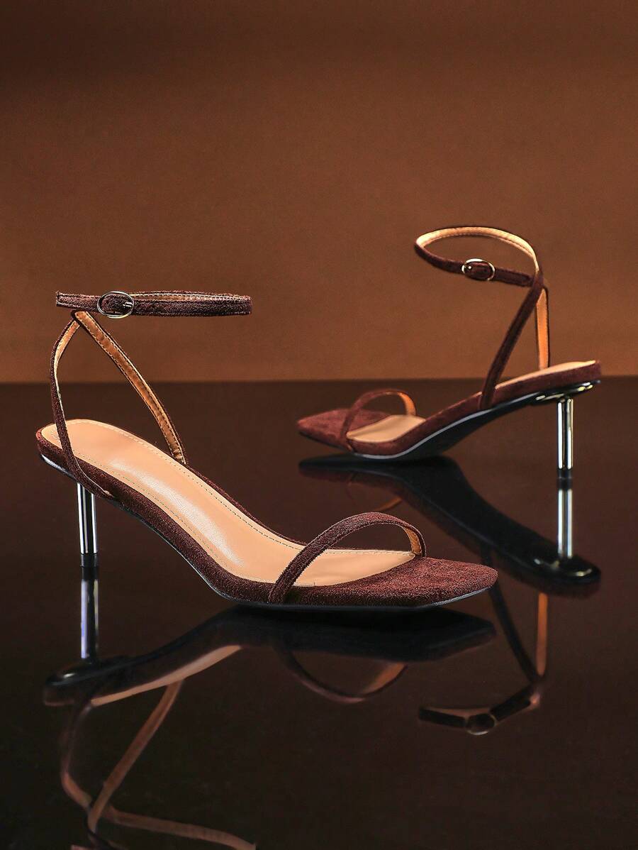 SHUZIA Women's Square Toe Ankle Strap Kitten Heeled Sandals - Chocolate Brown - View 1
