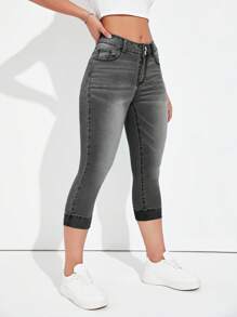 SHEIN Essnce Women's Pocket Design Skinny Casual Versatile Jeans - Grey - View 3