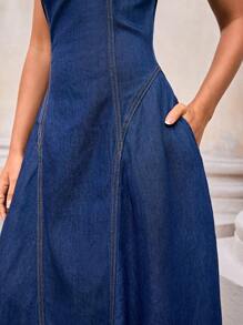 SHEIN Forever 21 Women's Sleeveless A-Line Maxi Dress,Vintage Casual Street Style For Spring - Dark Wash - View 6