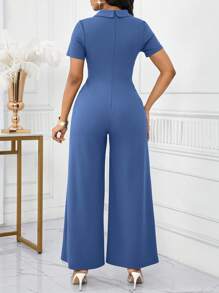 SHEIN Lady Mono de mujer sin mangas con frente cruzado y envolvente de unicolor, elegante para el verano - Azul - Ver 2