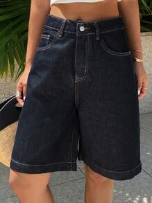 DAZY 女式口袋阔腿宽松休闲百搭牛仔短裤