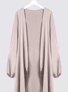 Al Najma Áo khoác ngoài kiểu Ả Rập tay đèn lồng màu trơn cho nữ, Abaya Maxi thường ngày, dùng cho trang phục thường ngày/ở nhà, áo choàng kín đáo - Màu be - Xem 4