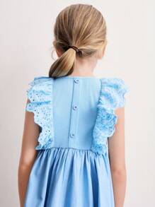 SHEIN Young Girls Cute Summer Jacquard Ruffle Hem Dresses - Blue - View 6