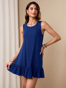Calvaya Abito casual elegante da donna senza maniche con collo rotondo