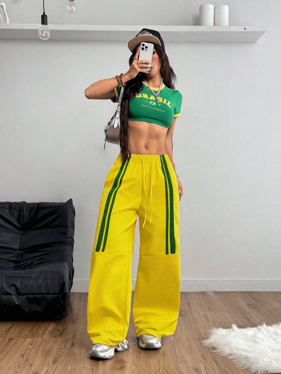 Coolane Women's Streetwear Sportswear Blockcore Sport Football Brazil Woven Tape Low Rise Pants